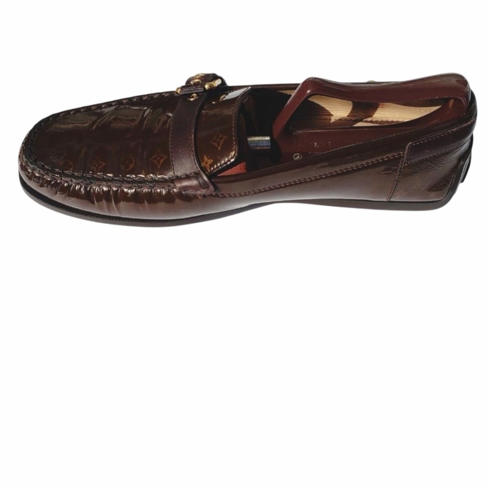 Louis Vuitton Mini Lin Monogram Patent Loafers Brown EU 41 Designer Buckle Shoes - Picture 6 of 16